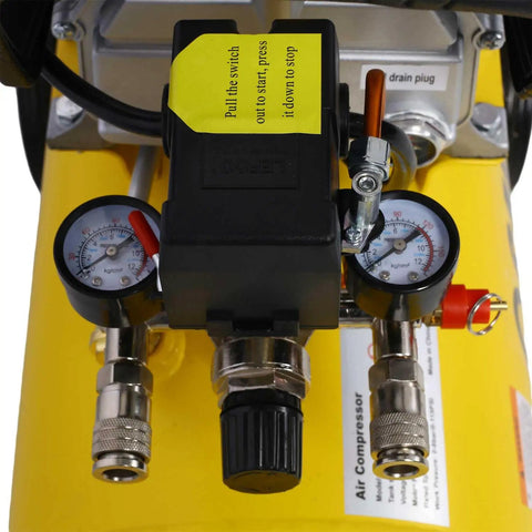Top Rated 3.5HP Quiet Air Compressor With 10 Gallon Oil Lubricated Horizontal Tank And 115 PSI Pressure Output pressure gauge and control panel