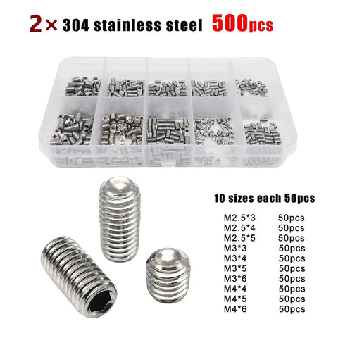 304 Stainless Steel Black Hex Socket Allen Cup Point Grub Bolt Set Screw Kit Box 1000 Pieces in assorted sizes