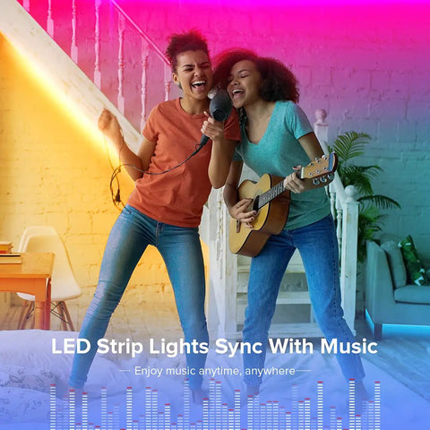 Two people enjoying RGBW Bluetooth LED Strip Lights With App Control, 65.6ft Color Changing Tape Featuring RGB And Pure White 2700K-7000K