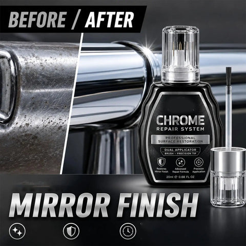 Professional Chrome Repair Pen Nails That Slick Mirror Finish Which Takes Care Of Chips Scuffs And Scratches On Bathroom Fixtures And Metal Hardware For A Legit Factory Fresh Gloss before and after restoration of chrome surface.