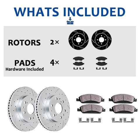 Front Drilled and Slotted Brake Kit With 12.56 Inch Rotors and Ceramic Pads For 6 Lug Toyota includes rotors and pads