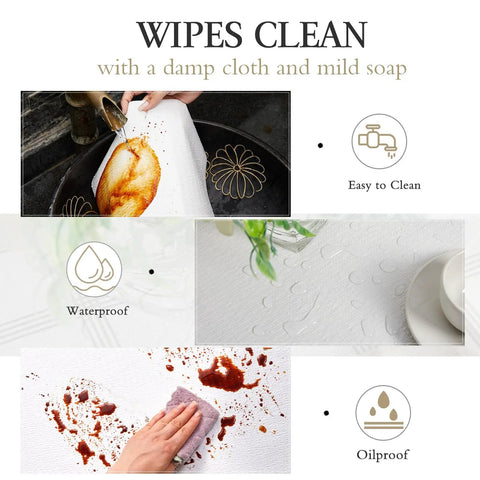 Premium White Non Adhesive Shelf And Drawer Liner For Kitchen Cabinets PVC based non slip organizer roll showing easy clean and waterproof features.