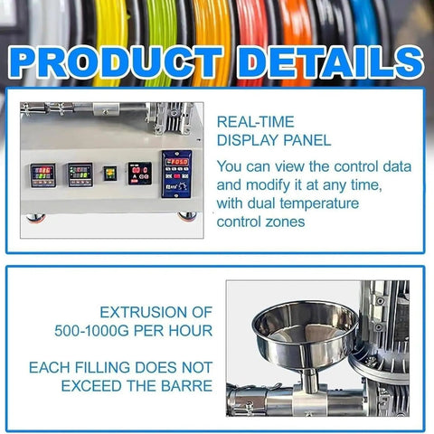 Heavy Duty Desktop 3D Printer Filament Extruder And Single Screw Plastic Pellet Recycler Machine control panel with dual heating zones.