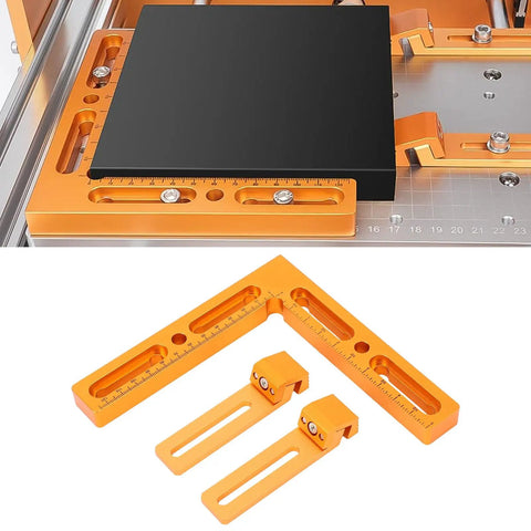 Heavy Duty Cnc Workpiece Positioning Fixture Kit With Repeatable Side Clamping Vise holds solid black workpiece on orange base for precise machining setup.