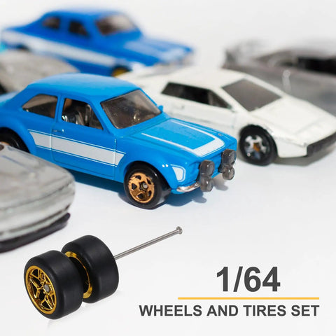 Five Pack One Sixty Fourth Scale Wheels And Tires Set With Real Riders Rims And Axles For RC Diecast Car DIY Projects