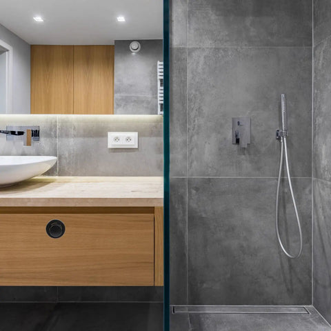 Super Sleek Four Pack Retractable Spring Loaded Cabinet Knobs Concealed Drawer Pulls in modern bathroom setting.