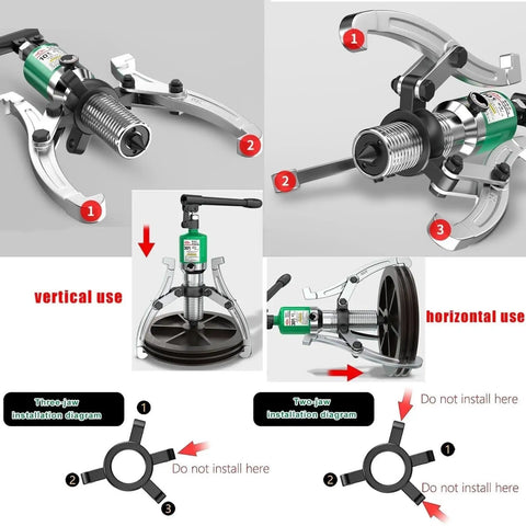 Heavy Duty 30 Ton Hydraulic Puller And Wheel Bearing Separator with adjustable jaws for vertical and horizontal use.