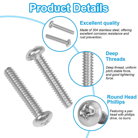 Fifteen Pack 8-32 Pan Head Machine Screws 2-1/2 Inch Stainless 304 Full Thread Phillips Drive For Furniture Fixes And 3D Printer Builds Bright Finish Durable Truss Head Bolts product details