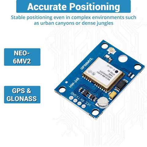 2 Pack GY NEO6MV2 NEO6M GPS Flight Controller Module 3V To 5V With Ceramic Antenna Arduino Friendly EEPROM Backup shown on board