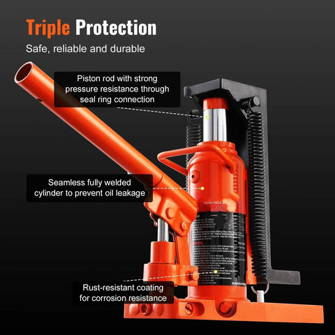 Heavy Duty 10 Ton Hydraulic Toe Jack For Pickup Trucks And Vans With Seamless Steel Frame showing piston rod and welded cylinder.