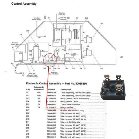 Solid 85997 Rectifier You Can Trust To Power Up Your Super Tugger With Smooth 600 Volt And 35 Amp 1 Phase Bridge Conversion For Reliable Cable Pulling Action That Gets It Done Right diagram showing electronic control assembly details.