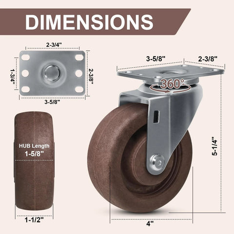 Dimensions of high temp nylon caster wheels for industrial use