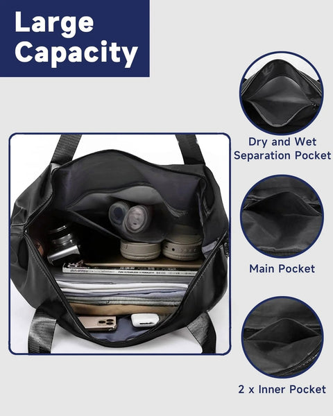 Arxus rolling duffle bag, black fabric with detachable wheels, 25–55L capacity; front view shows main pocket.