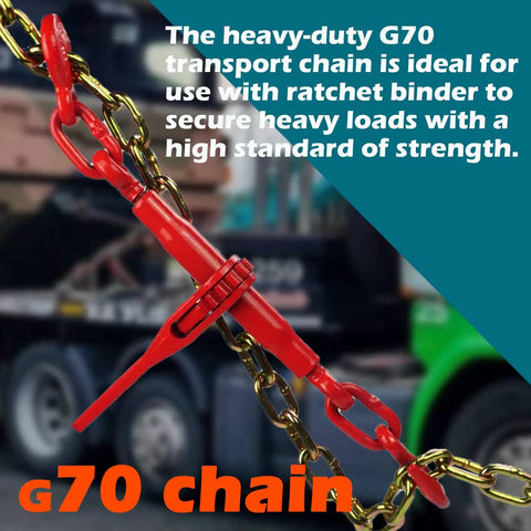 G70 Five Sixteenth Inch Ten Foot Transport Chain With Clevis Hooks For Cargo Securement, Heavy Duty Two Pack