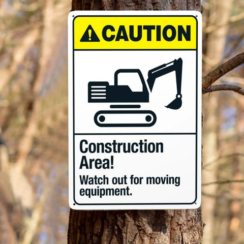 Construction Site Warning Sign 8x12 Aluminum Metal Wall Sign Custom Notice For Watch Moving Equipment Safety Caution Sign