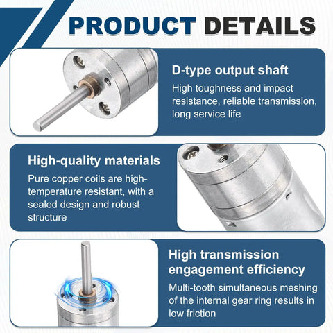 Beefy DC 12V Geared Electric Motor At 3 Watts With 25 Millimeter Diameter showcasing D-type shaft and high-quality materials.