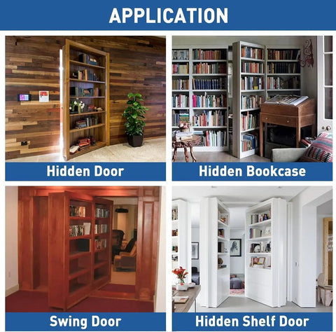 Heavy Duty Pivot Hinge For Secret Doors And Hidden Bookcase Doors, 304 Stainless Steel Hidden Door Hinge Set, application examples