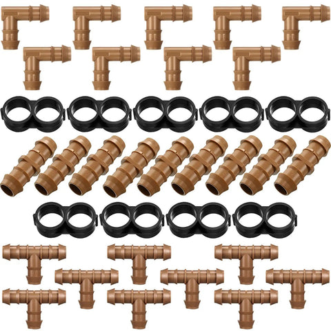 Drip Irrigation Fittings Kit Half Inch Tubing Set With 36 Pieces Including 9 Tees 9 Couplings 9 Elbows 9 End Cap Plugs for Garden