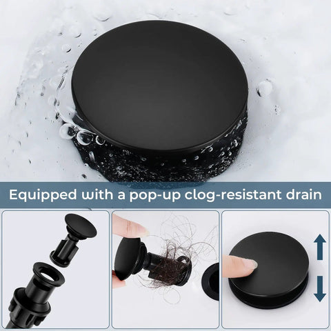 Black 8 Inch Widespread Bathroom Faucet For 3 Hole Sinks With Pop Up Drain in water, highlighting clog-resistant feature