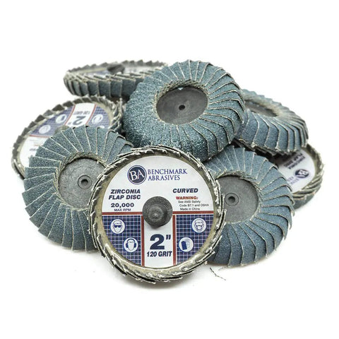 2 Inch Quick Change Zirconia Curved Flap Disc Wheel With R Type Back For Die Grinder Finishing And Deburring Irregular Surfaces 120 Grit 10 Pack Heavy Duty For Welding Line Cleanup And Fine Deburring In Auto Metalworking And Fabrication Projects