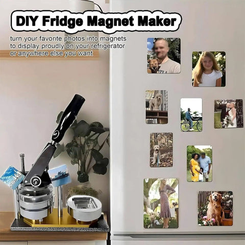 DIY Button Badge Maker Kit 50x50mm Pin Press Machine With Paper Cutter And 100pcs Components For Creating Custom Photo Magnets, Fridge Decor, Gifts, And Personalized Badges on refrigerator