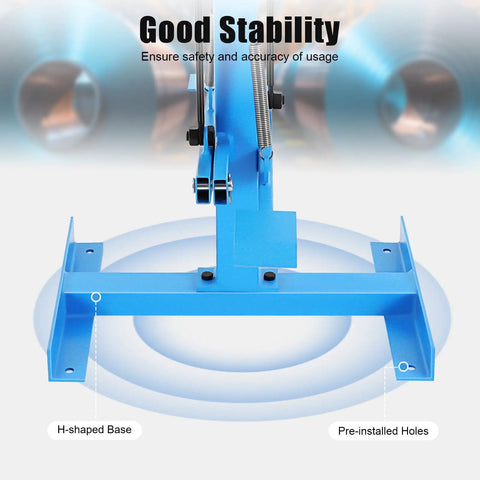 H-shaped base of the Top Shelf Manual Metal Stretcher Shrinker With Foot Pedal And Heavy Duty Jaws for stability on rolling stand.