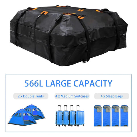 Volvo Roof Cargo Bag Upgraded Water Resistant 600D Storage for Family Road Trips Fits XC40 XC60 XC90 Large Capacity Beefy Roof Carrier with Reinforced Seams Weatherproof Gear Organizer for Camping and Vacations 566L Large Capacity