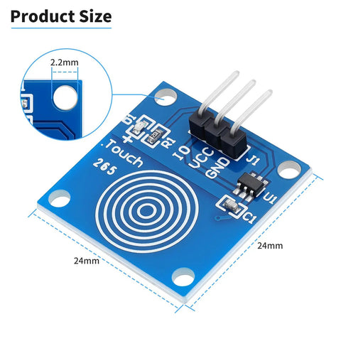 Close-up of 20Pcs TTP223B Digital Capacitive Touch Sensor Module Touch Switch 2 To 5.5V DC with 11 by 10.5mm sensing pad for Arduino and Raspberry Pi