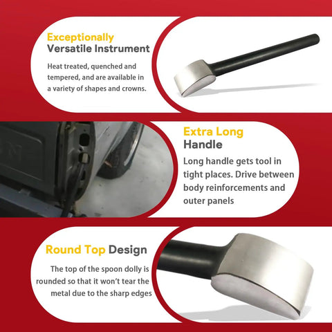 Heavy Duty 1052 Spoon Dolly Body Hammer For Panel Beating Prying Tight Auto Panels, 4 pound steel tool with rounded top design.