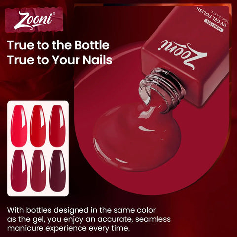 8 Piece Gel Nail Polish Set With Base Coat And Top Coat 6 Color Gel Polishes Hema Free UV LED Nail Kit showing red gel bottle