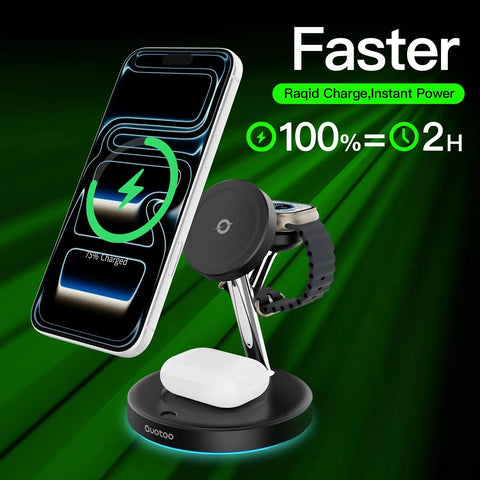 3 In 1 Wireless Charging Dock For iPhone AirPods And Apple Watch With MagSafe Stand Fast Charge Mess Free Desk Setup Works With iPhone 17 Through 12 Magnetic Charger Station For Home Or Office.