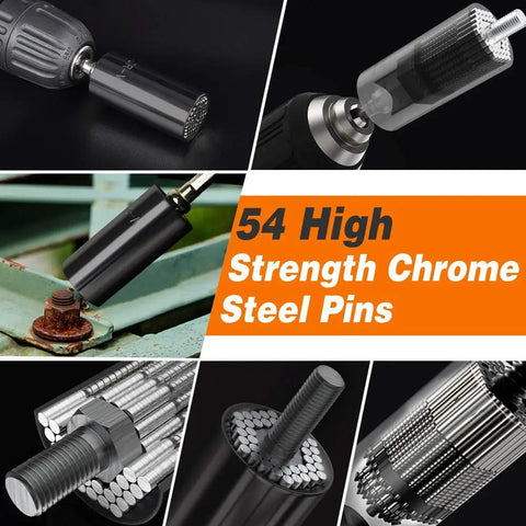 Ultimate Universal Socket Set With Power Drill Adapter Gift For Men Who Have Everything showing chrome steel pins