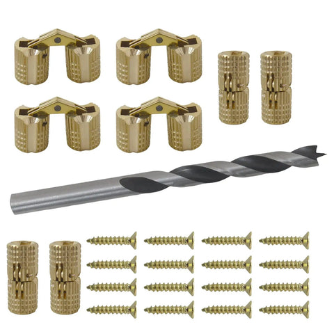 Hidden Brass Barrel Hinges Set 8mm 8 Pieces With 16 Screws And 1 Drill Bit For Wooden Jewelry Boxes DIY Crafts