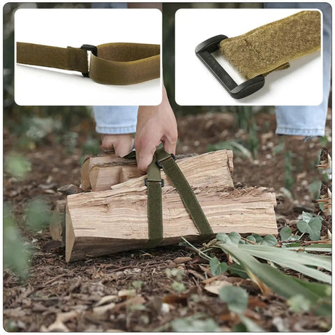 Strap It Down And Roll With These Tough Polyester Luggage Tie Straps securing firewood for easy transport during camping.