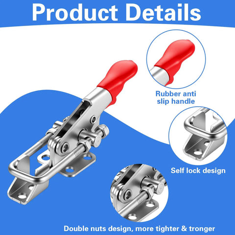 Heavy Duty 6pcs Stainless Steel Toggle Latch Clamps For Doors And Trailer Hatches Locking Hooks With Rust Proof Silver Finish close-up showing rubber handle and locking mechanism.