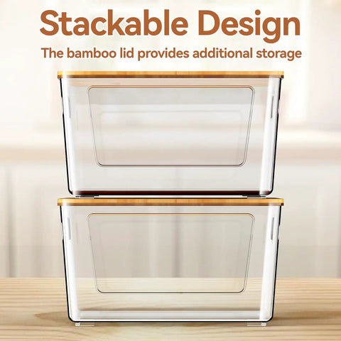 Game Changer 2 Pack Trash Bag Holder With Bamboo Lid Stackable Garbage Dispenser Kicks Up Your Kitchen Vibe Fits Reliable Standard 13 30 33 Gallon Rolls, featuring two stackable storage bins.