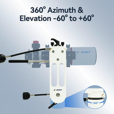 Alt-Azimuth Telescope Mount With Adjustable Angle, Lightweight 2.34kg CNC Hollow Design showing elevation scale and handle.