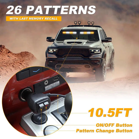 Heavy Duty 2 In 1 Emergency Strobe Light Bar With Hella Bright Amber And White Warning Beacon dashboard controls with 26 flash modes.