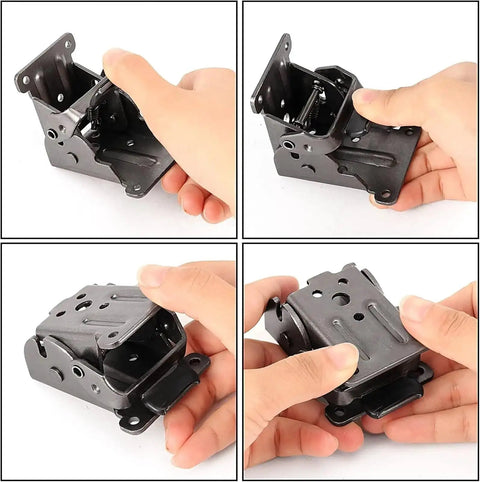 Premium Stainless Steel Folding Table Leg Brackets With Quick Release Locking Hinge for Furniture Cabinet Support, being installed.