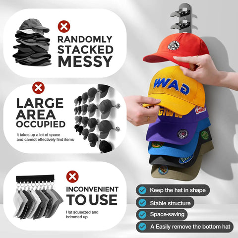 Solid 2 Pack Hat Organizer For Baseball Caps And Dad Hats Holds Up To 20 displayed with features for easy organization and access.
