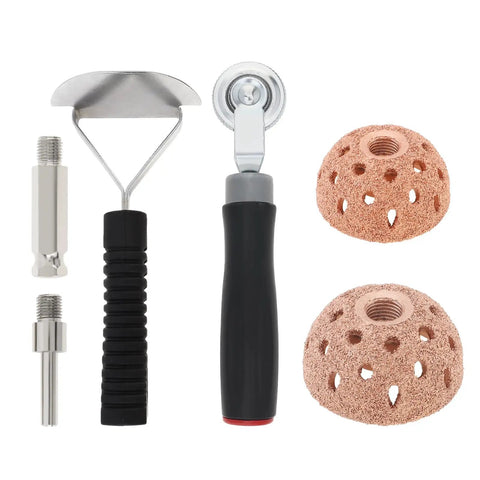 Tire Patch Kit With Patch Roller And Buffing Wheels 42mm And 55mm Six Piece Set For Quick Puncture Repair And Surface Prep