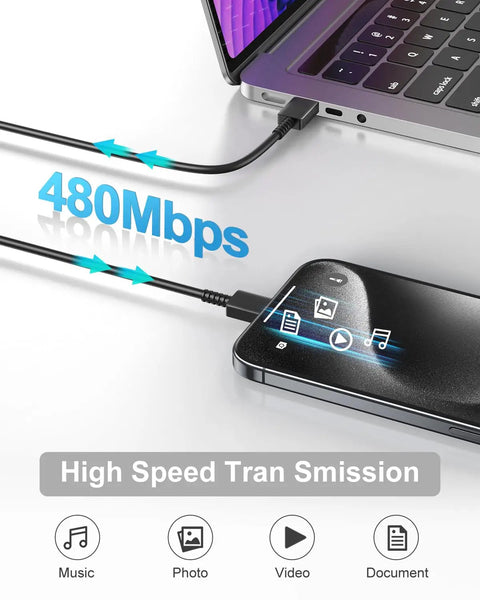 25W USB C Fast Charger Block With 2 Pack Long USB C Cables 10 Ft And 6 Ft Quick Charge connected to laptop and phone