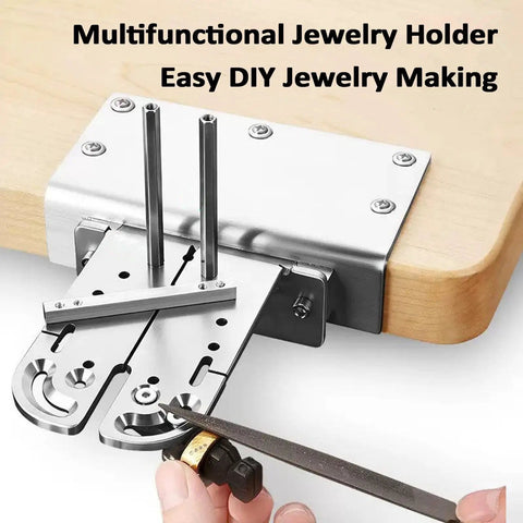 Stainless Steel Bench Vise For Jewelry Making And Metalworking lets you hold tools firmly while filing and shaping items.