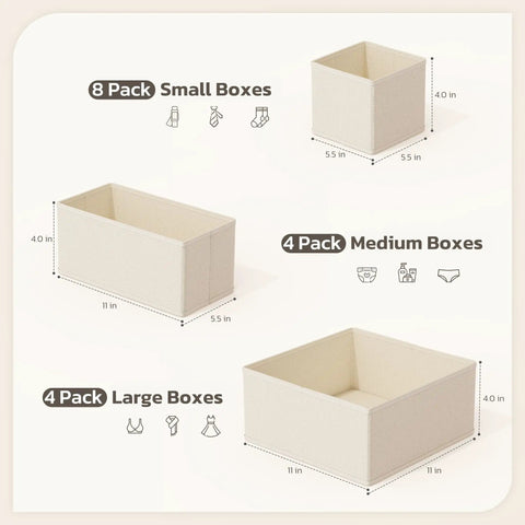 24 Pack Beige Drawer Organizers Zero Drama Storage Setup Foldable Closet Dividers Sort Socks And Basics Quick Now Reinforced Fabric Small, Medium, and Large Boxes