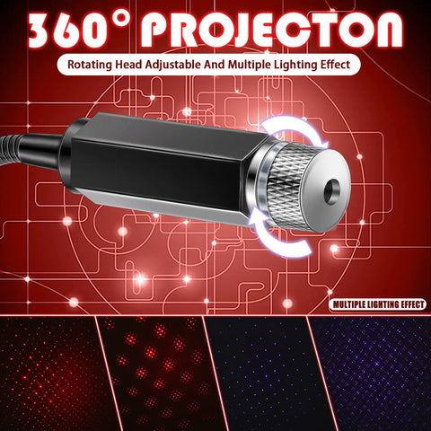 Two Pack USB Star Projector Night Light With Adjustable Romantic Settings showing 360° projection for car and home use.