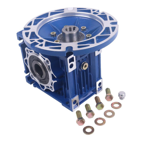 HOLDWELL MRV050 worm gear speed reducer, blue 56C frame with circular flange and mounting bolts