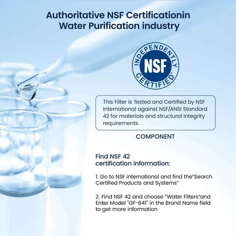 NSF certification details for Premium Refrigerator Water Filter Replacement For Da97 17376B HAF QIN And HAF QIN EXP