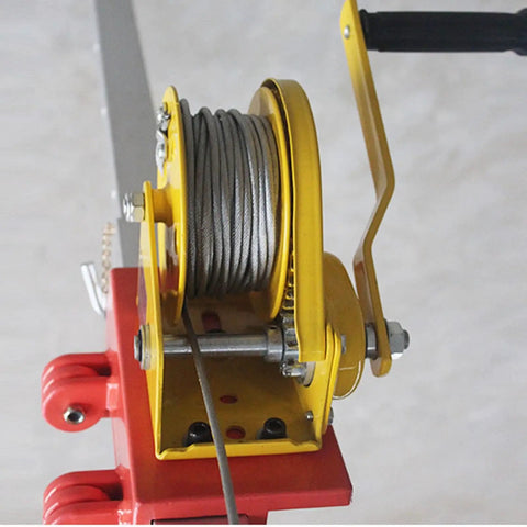 Straight Up Heavy Duty Confined Space Tripod With 1200 Lbs Rescue Winch And Fall Protection, aluminum winch with steel cable detail.