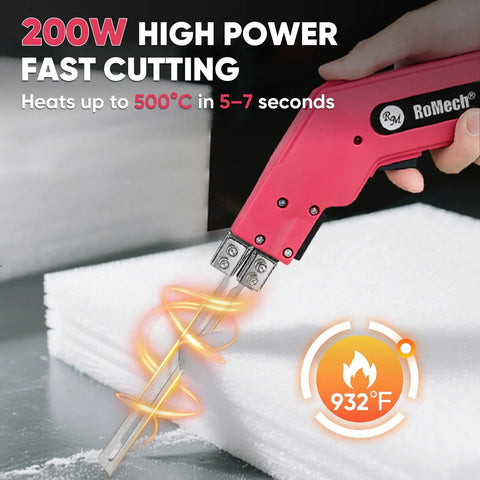 Heavy Hitter Electric Hot Knife Foam Cutter With 200 Watt Adjustable Heat cutting through white foam with a glowing wire.