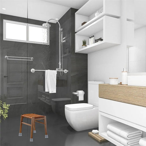 Bathroom with shower stool showing Non Slip Shower Chair Feet Replacement Kit 8 Pack Durable Rubber Foot Caps for stability
